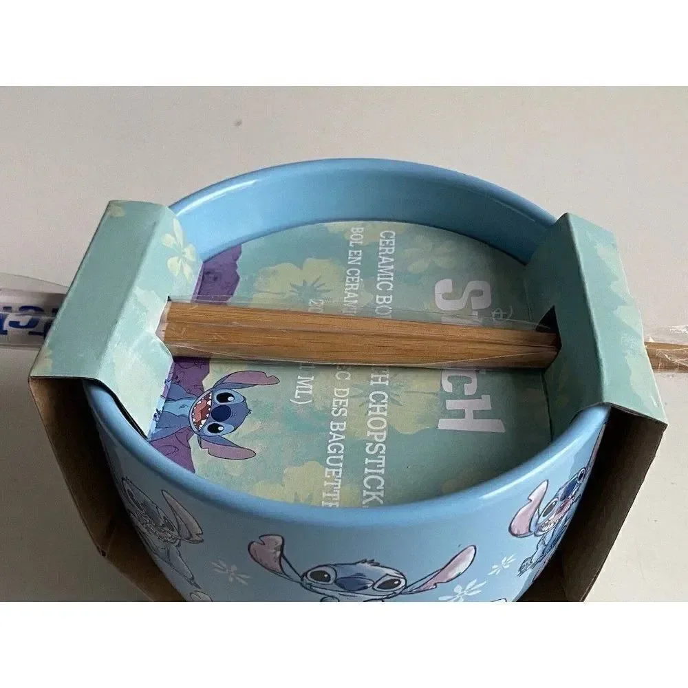 Disney Lilo And Stitch Floral  Ramen Ceramic Bowl With Chopsticks‎ 20 Oz NEW
